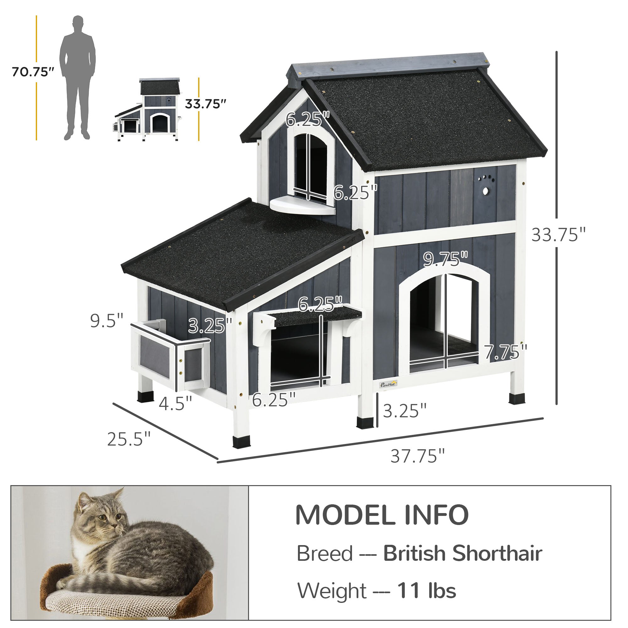 Outdoor Cat House – Weatherproof Cat Shelter with Garden Bed & Multiple Entrances