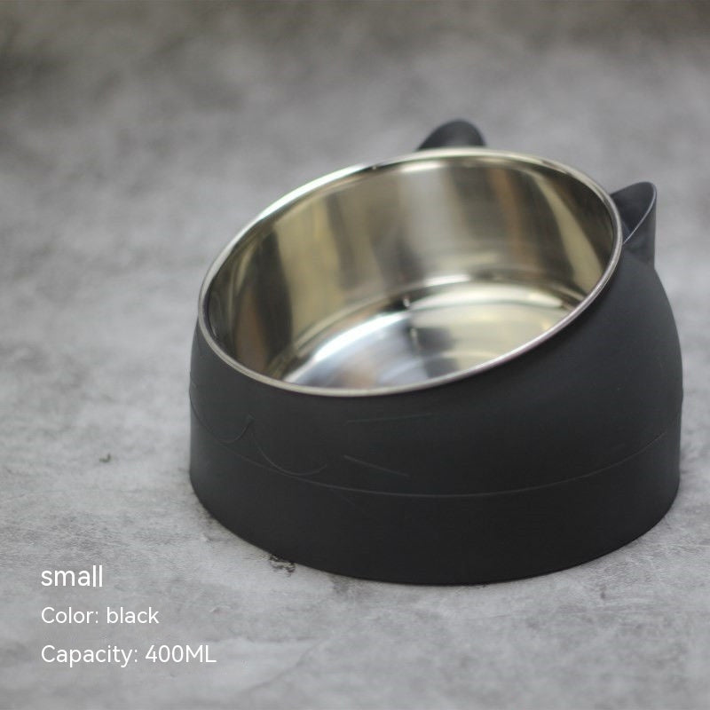 Elevated Double Cat Bowl – Stainless Steel Tilted Feeder for Neck Support