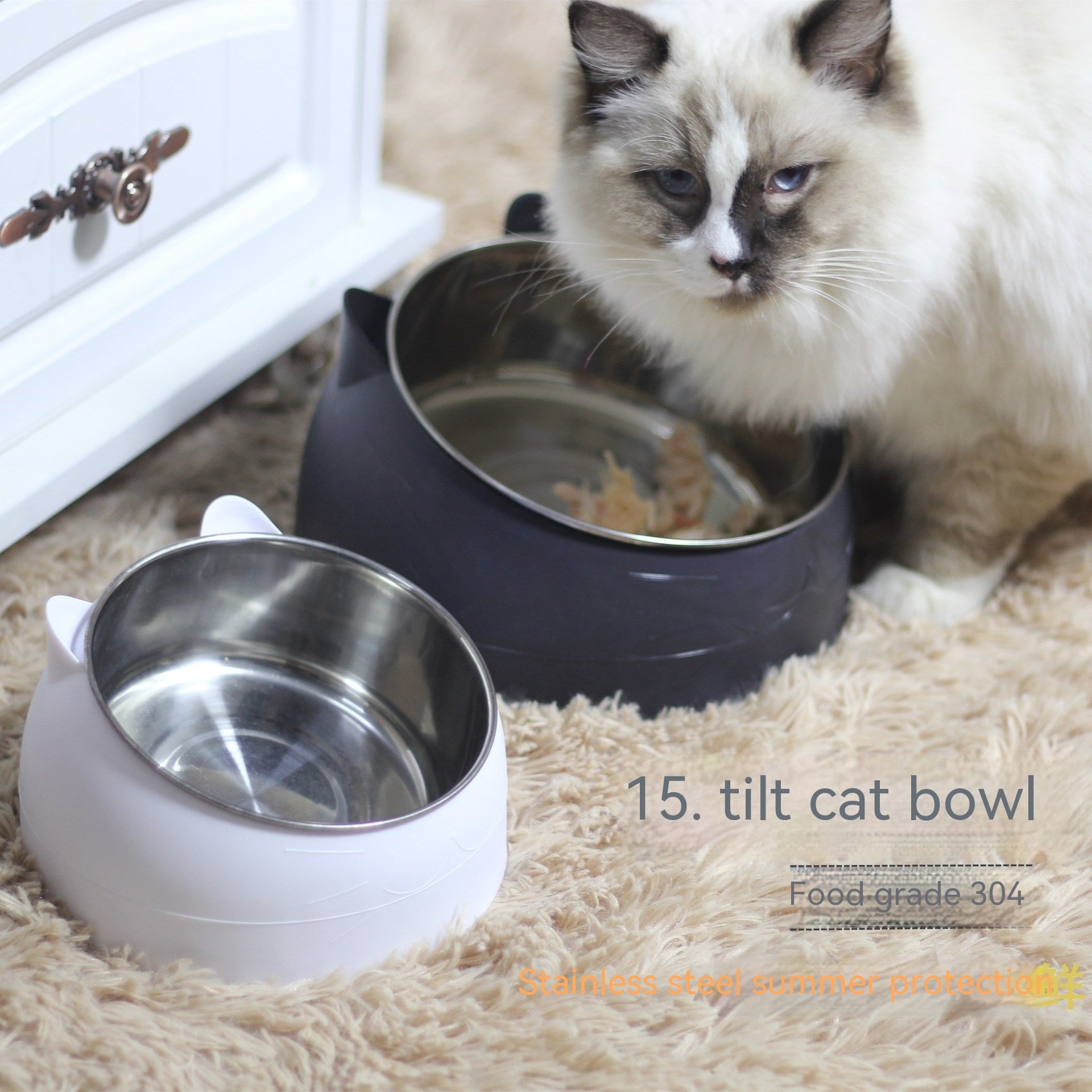 Elevated Double Cat Bowl – Stainless Steel Tilted Feeder for Neck Support