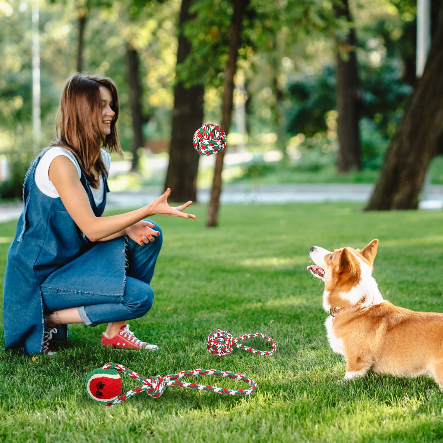 Set of 5 Christmas Dog Rope Chew Toys Interactive Pet Toy Set for Puppies Small Medium Large Dogs Aggressive Chewers Training Teething Toys