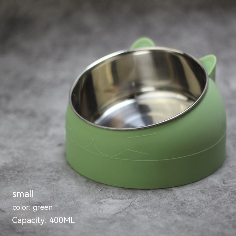 Elevated Double Cat Bowl – Stainless Steel Tilted Feeder for Neck Support