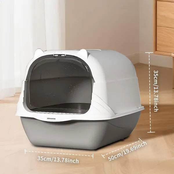 Fully Enclosed Cat Litter Box – Odor Control, Portable with Scoop & Mat (Gray)