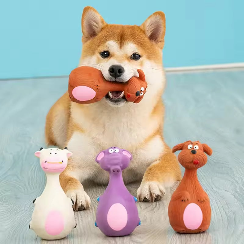 4pcs Dog Chew Toys Latex Squeaky Interactive Toys for Puppies Dental Health Teething Bite Resistant Pet Toys Set