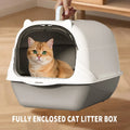 Fully Enclosed Cat Litter Box – Odor Control, Portable with Scoop & Mat (Gray)