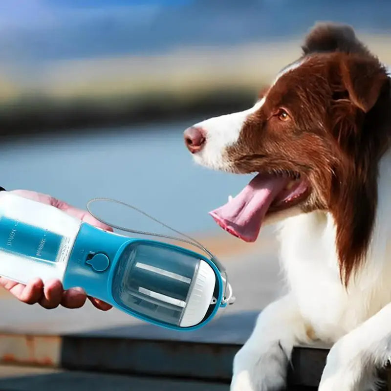 3-in-1 Portable Dog Water Bottle – Drinking Cup, Food Container & Poop Bag Holder