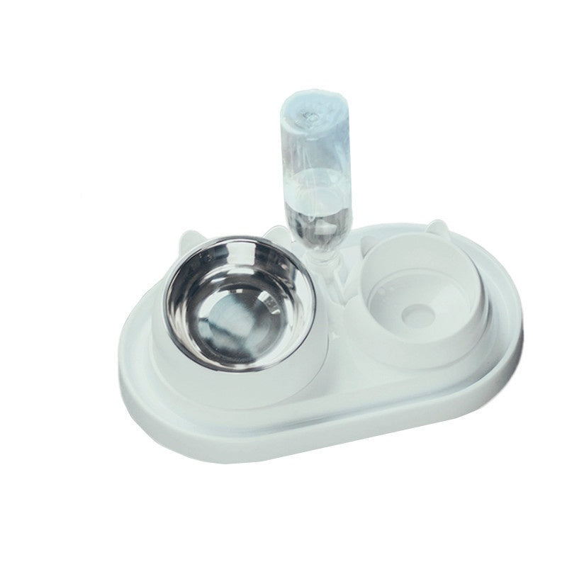 Elevated Double Cat Bowl – Stainless Steel Tilted Feeder for Neck Support
