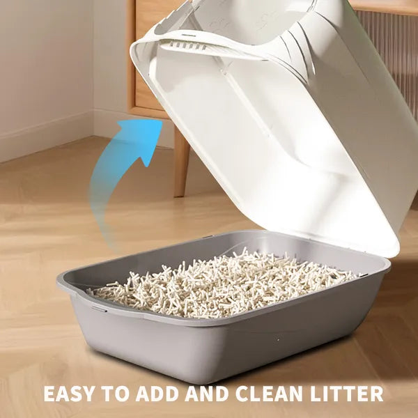 Fully Enclosed Cat Litter Box – Odor Control, Portable with Scoop & Mat (Gray)