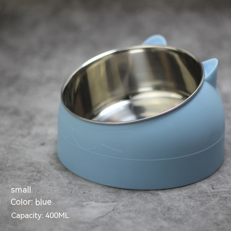Elevated Double Cat Bowl – Stainless Steel Tilted Feeder for Neck Support