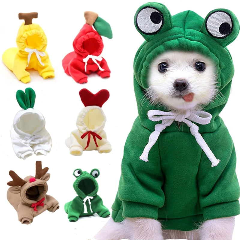 Cute Fruit Dog Hoodie Winter Warm Fleece Pet Clothes for Small Dogs Cats Chihuahua French Bulldog Puppy Costume Coat