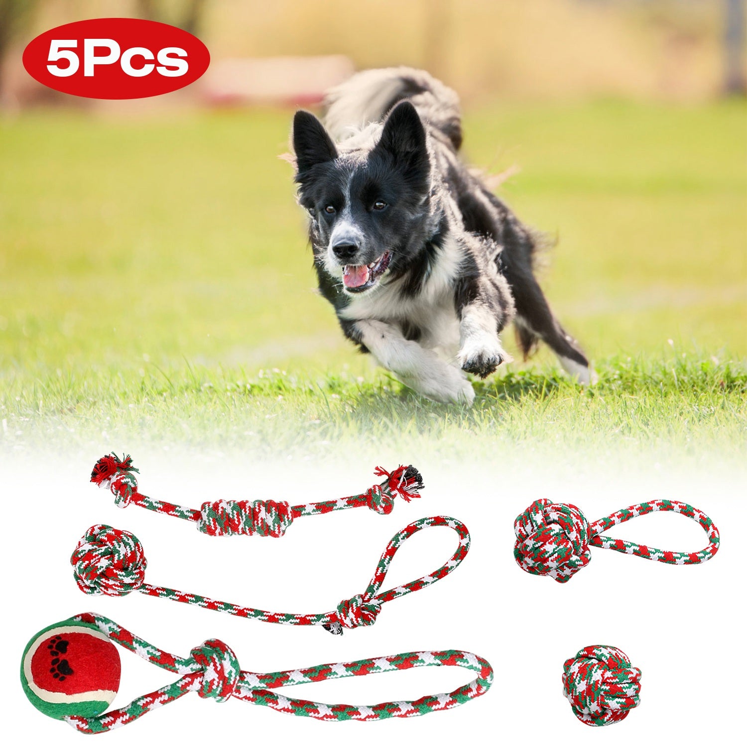 Set of 5 Christmas Dog Rope Chew Toys Interactive Pet Toy Set for Puppies Small Medium Large Dogs Aggressive Chewers Training Teething Toys