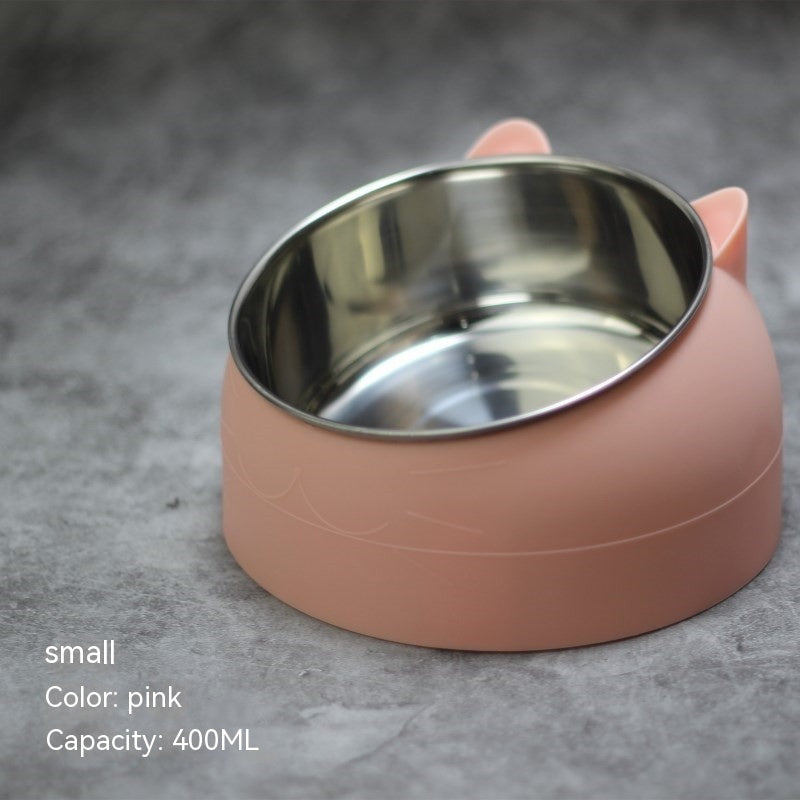 Elevated Double Cat Bowl – Stainless Steel Tilted Feeder for Neck Support