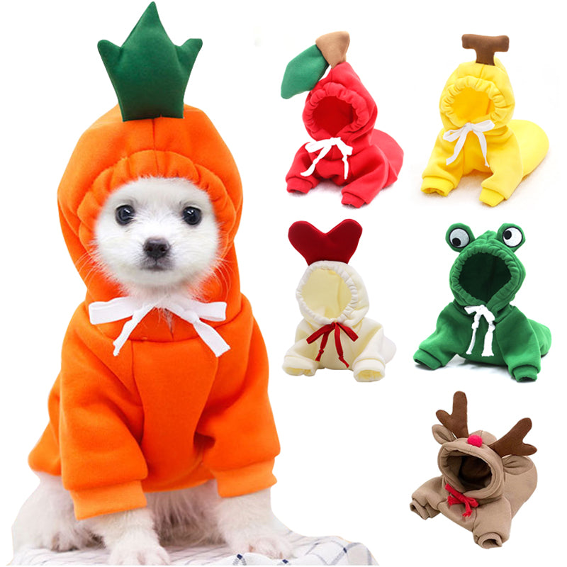 Cute Fruit Dog Hoodie Winter Warm Fleece Pet Clothes for Small Dogs Cats Chihuahua French Bulldog Puppy Costume Coat