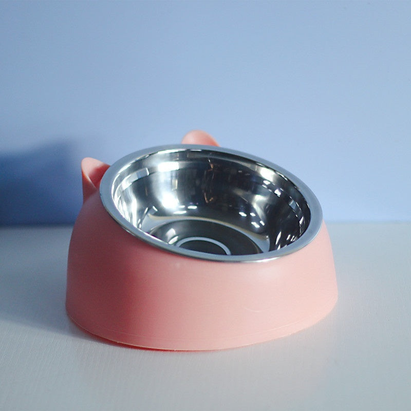 Elevated Double Cat Bowl – Stainless Steel Tilted Feeder for Neck Support