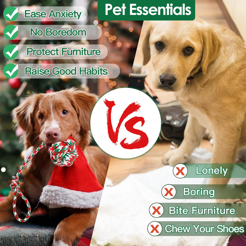 Set of 5 Christmas Dog Rope Chew Toys Interactive Pet Toy Set for Puppies Small Medium Large Dogs Aggressive Chewers Training Teething Toys