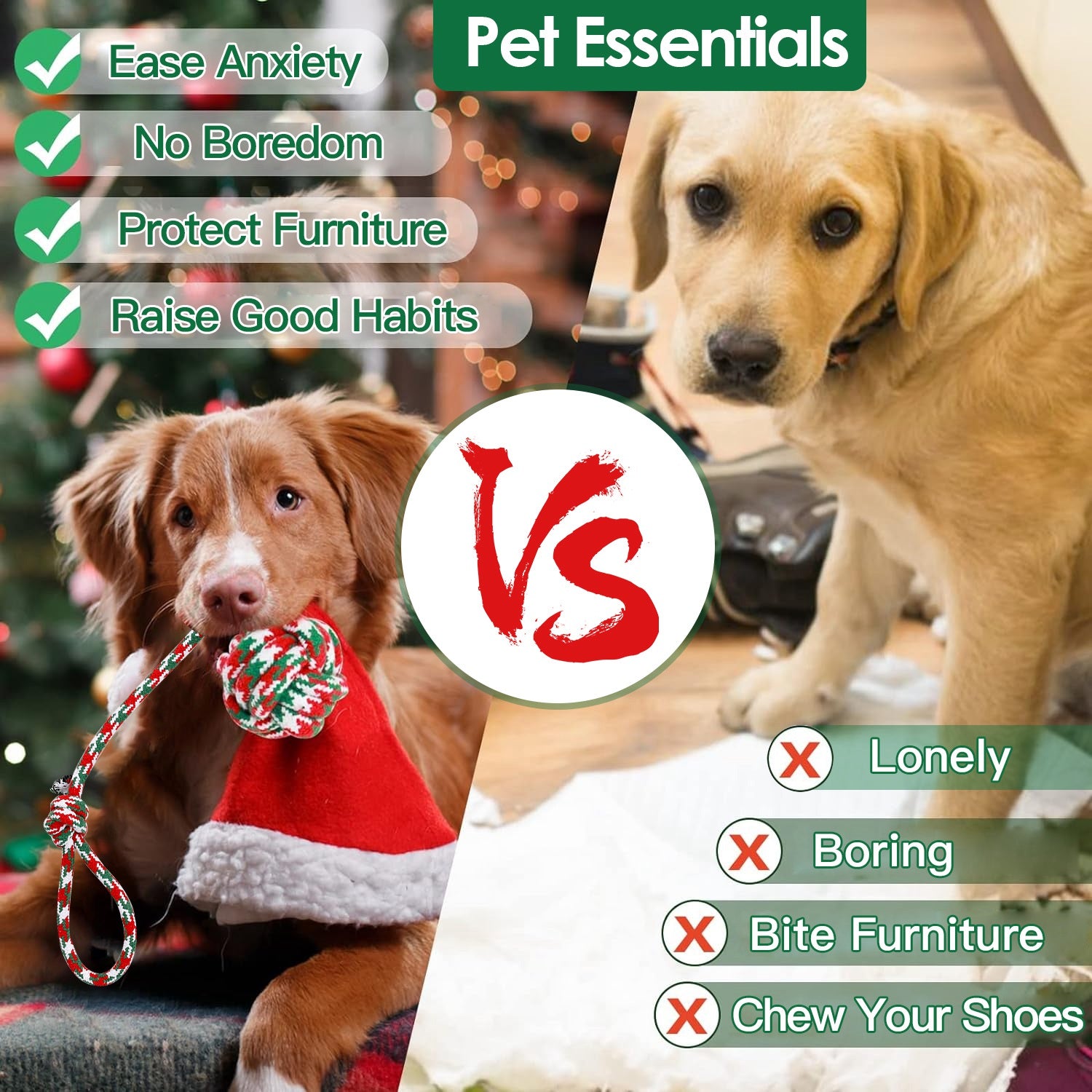 Set of 5 Christmas Dog Rope Chew Toys Interactive Pet Toy Set for Puppies Small Medium Large Dogs Aggressive Chewers Training Teething Toys